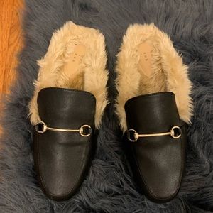 Faux fur mules